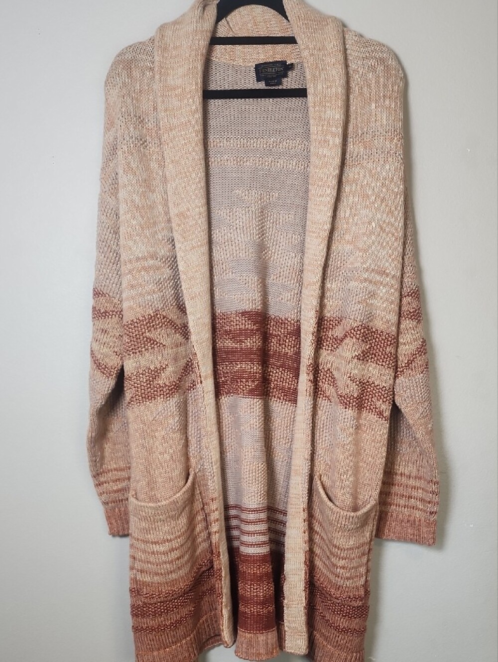 Pendleton Monterrey Belted Cream and Brown Southwestern Open-Front Cardigan XL. - Picture 2 of 10